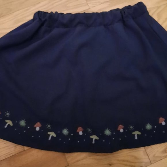 Mini House Fairycore Mushroom Print Blue Skirt - Picture 3 of 3
